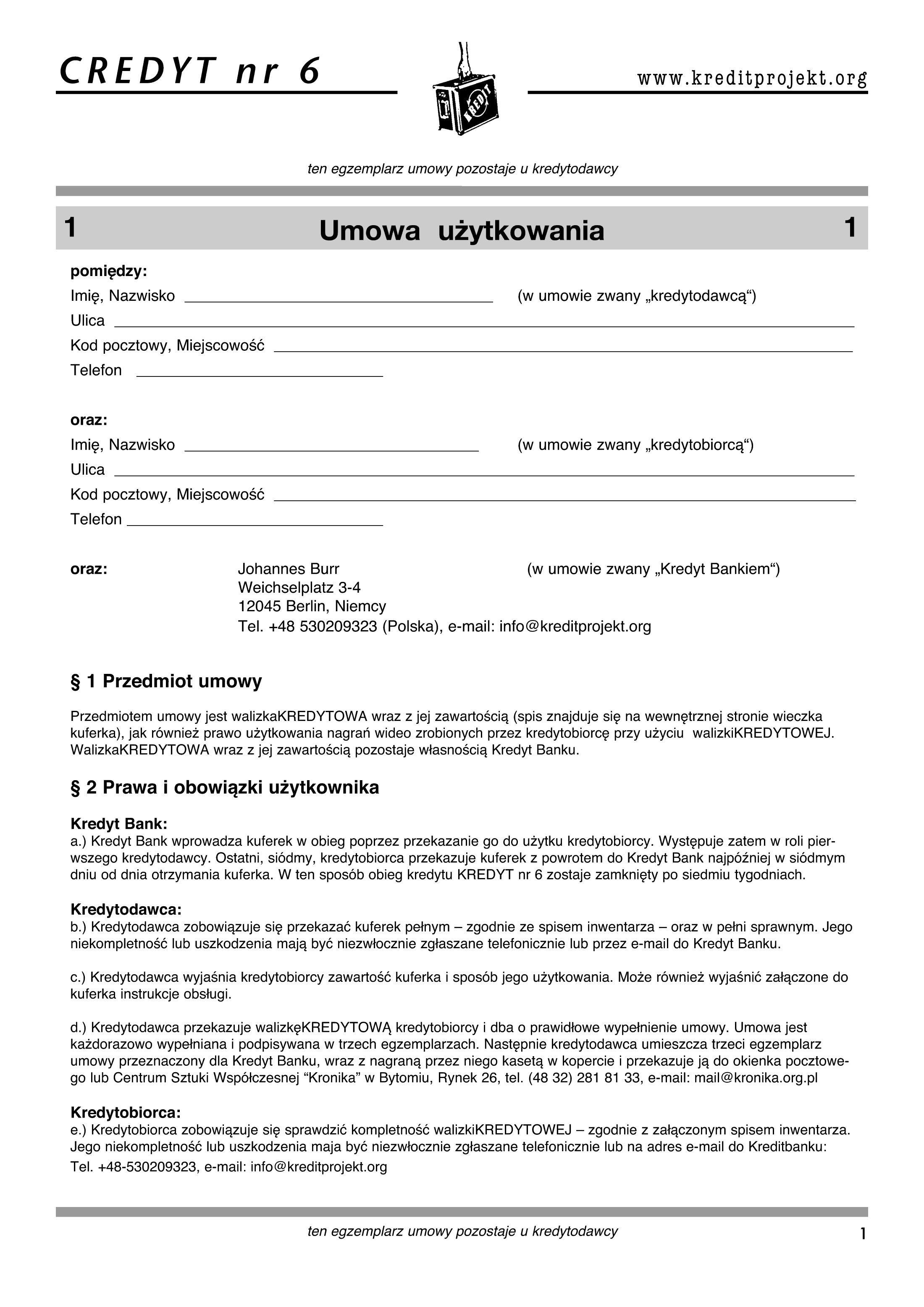 Pobierz: KREDYT nr 1-7 // Umowa Kredytodawcy